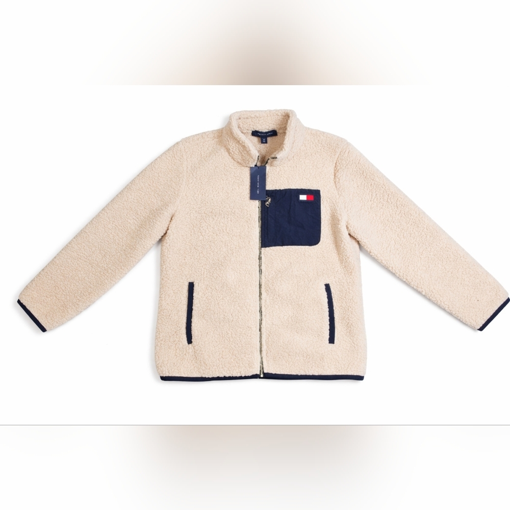 NWT  Tommy Hilfiger Women’s Cream Sherpa Fleece Jacket M Zip-Up Coat